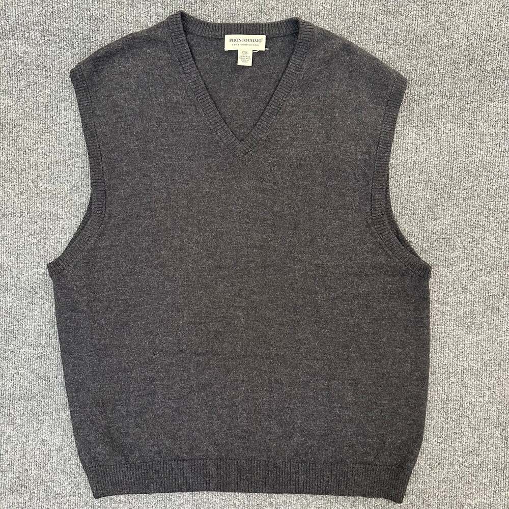 Pronto Uomo Men's Knit Sweater Vest 100% Merino Wool Pullover Minimalist XXL